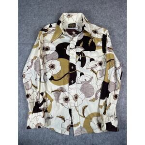 Vintage 70s Contour Knit Floral Shirt Women Large Texturized Nylon Retro Boho